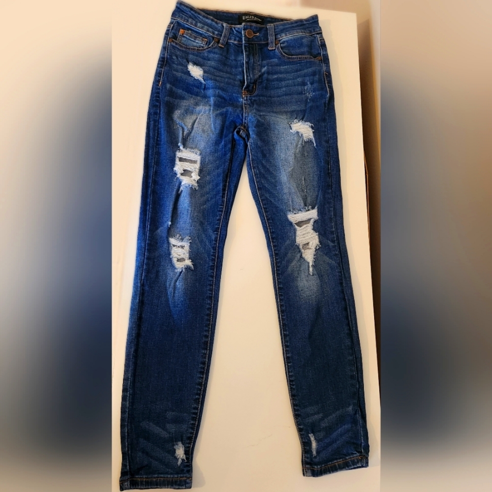 ENJEAN Ripped Ankle Skinny Jeans